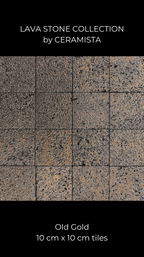 Deep brown lava stone in square shapes. The texture of each piece resembles ceramic tiles but with a porous structure.