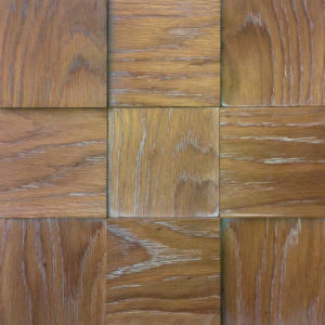 A wood squares surface with different squares. On the photo, there are 9 squares, each one with the grain oriented in a different orientation.