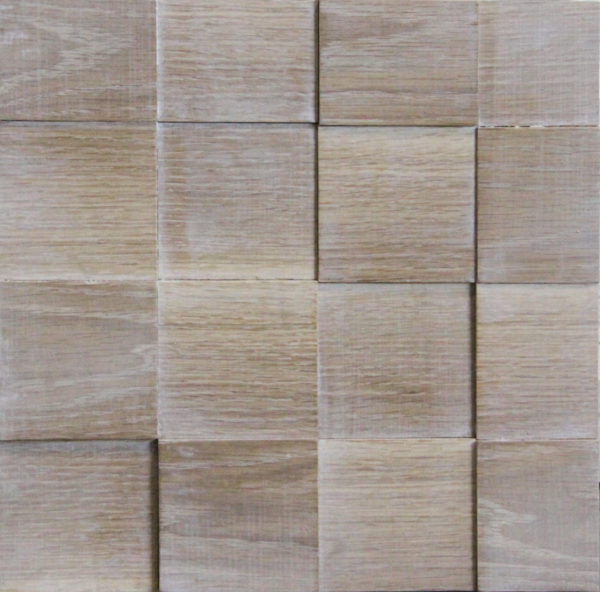 A wood squares surface, with a patina covering. This panel is composed of individual wood squares, each of one with different characteristics